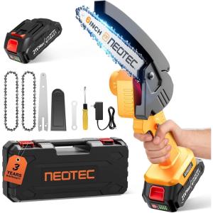 imageMini Chainsaw Cordless 6inch NEOTEC Handheld Electric Chainsaw with 2000mAh Battery Chain Saw Battery Powered for Tree Trimming Wood Cutting Mini Chain Saw Gifts for Home and Garden1 Battery1 Guide Bar2 Chains