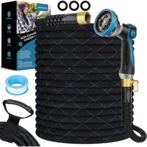 imageNonExpandable Garden Hose 100 ft Ultra Lightweight ampamp Flexible Water Hose With 10Pattern Spray Nozzle Full Length LeakProof Design HighDensity Fabric ampamp ShutOff Valve Hose StrapsBlueCrossover Pro