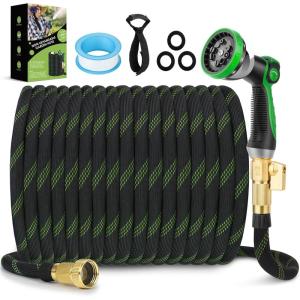 imageNonExpandable Garden Hose 50 ft Ultra Lightweight ampamp Flexible Water Hose With 10Pattern Spray Nozzle Full Length LeakProof Design HighDensity Fabric ampamp ShutOff Valve Hose StrapsGreenTwill Pro