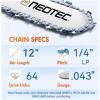 imageNEOTEC 8 Inch Chainsaw Chain 38quot LP Pitch 043quot Gauge 33DL  Fits Ryobi P4360P4361P5452 Greenworks 20142 Milwaukee M18 FUEL 3004 Worx WG349WG3499 Poulan 810 EPT and More  R333 Chains12 14 0043 64DL