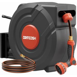 image3rd Generation Retractable Garden Hose 155 ft x 12 inch Heavy Duty WallMounted Hose Reels 180 Swivel Automatic Slow Return Any Length Lock 9 Pattern Nozzle UV Resistant Black12in 155FT65FTB