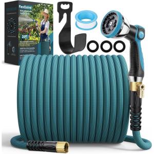 image:imageGarden Hose 25 ft NonExpandable  Ultra Lightweight Super Flexible amp KinkFree Water Hose with ShutOff Valve 10Pattern Nozzle amp Holder Leakproof Heavy Duty Hose for Yard Outdoor BlueBlue